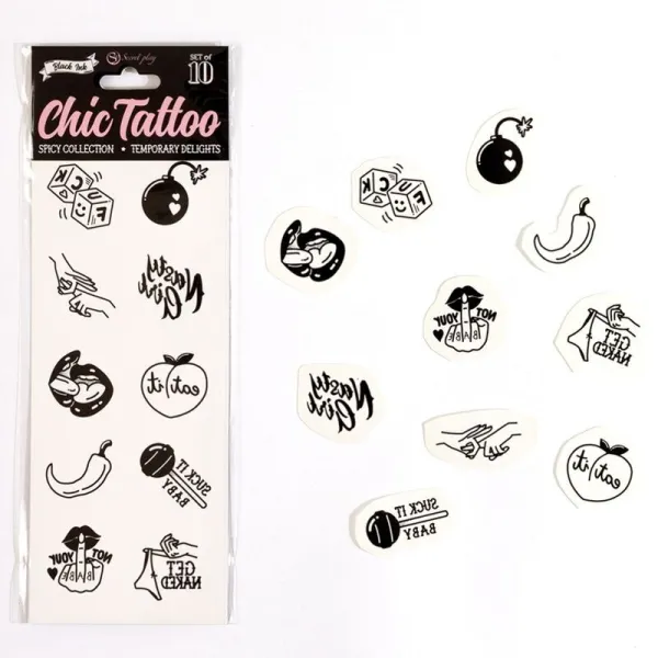 Set mit 10 Temporren Tattoos aus der Spicy Collection von Secretplay | Fesselliebe.de