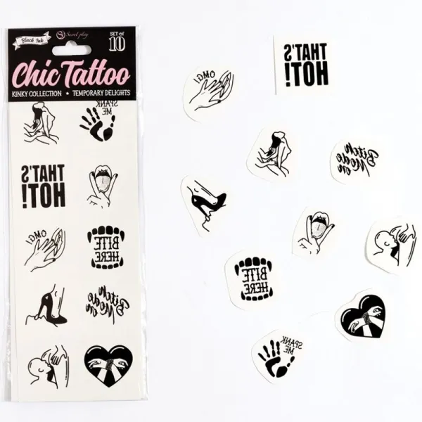 Set mit 10 Temporren Tattoos der Kinky Collection von Secretplay | Fesselliebe.de
