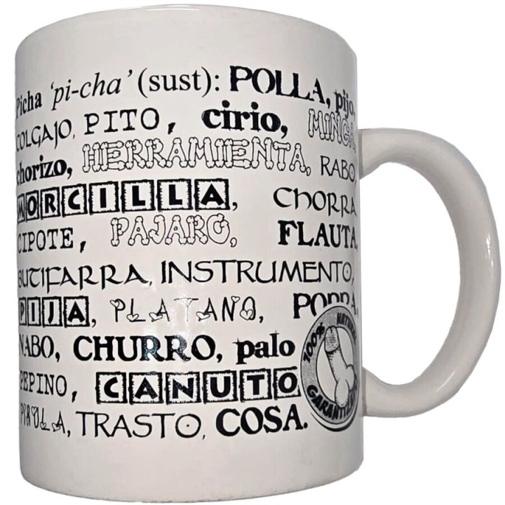 Weisser Becher mit Penissynonymen 370 ml von Diablo Picante | Fesselliebe.de