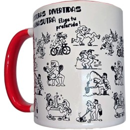 Weisser Becher mit Kamasutra-Stellungen und Rotem Henkel 370 ml von Diablo Picante | Fesselliebe.de