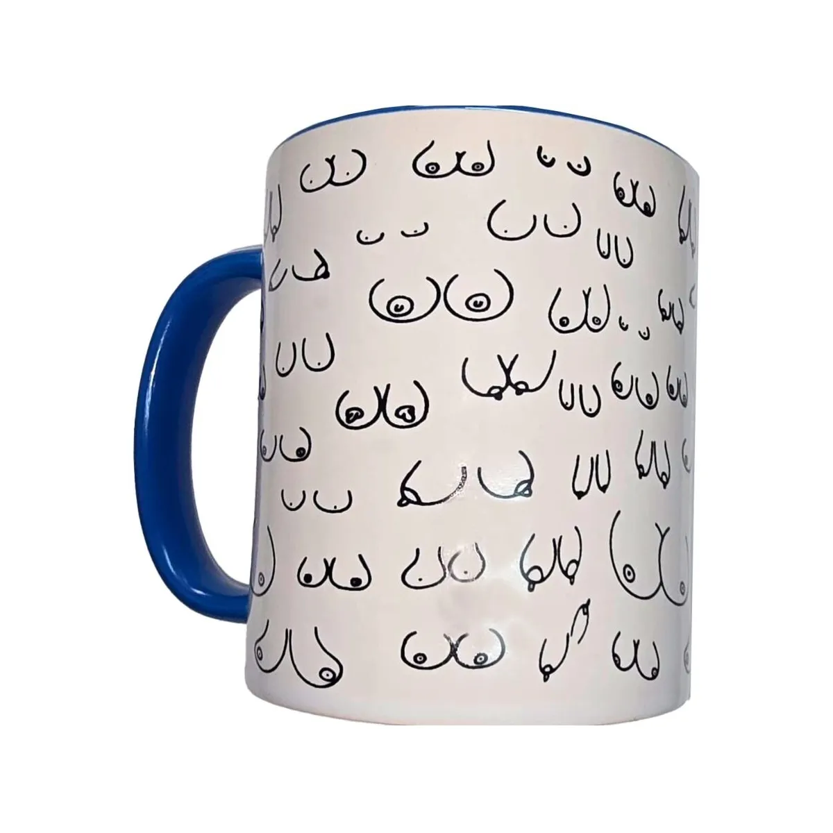 Weisse Titten-Tasse mit Blauem Henkel 370 ml von Diablo Picante | Fesselliebe.de