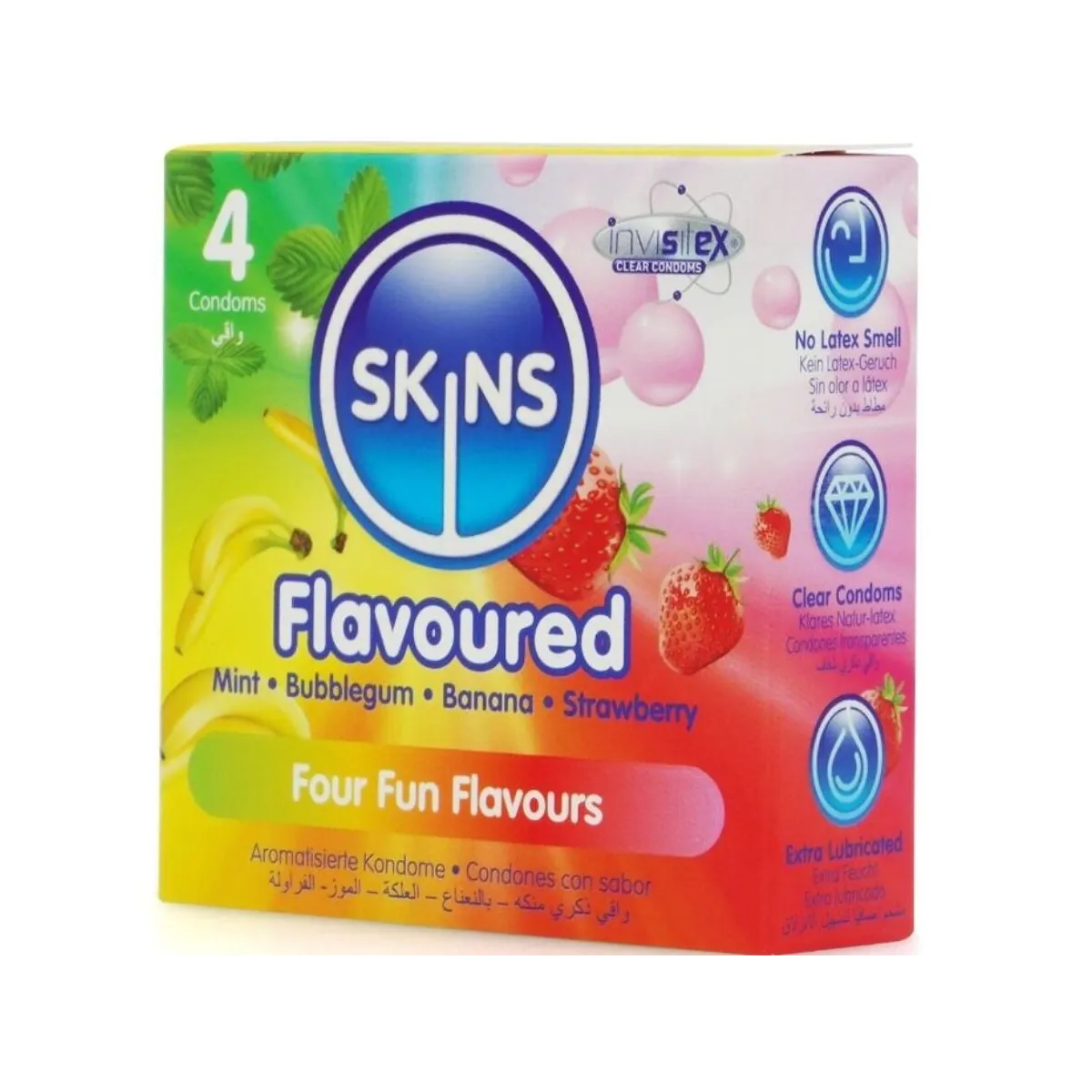 Premium-Kondome mit Verschiedenen Geschmacksrichtungen, 4er-Stück von Skins | Fesselliebe.de