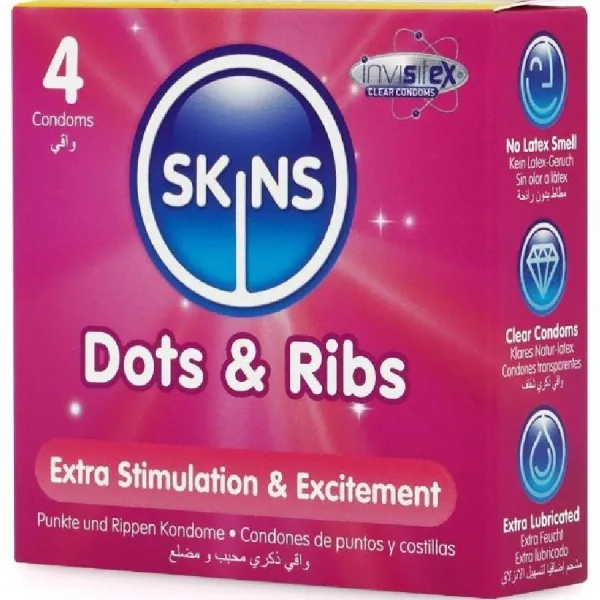 Dots & Ribs Premium-Kondome 4er-Stück von Skins | Fesselliebe.de