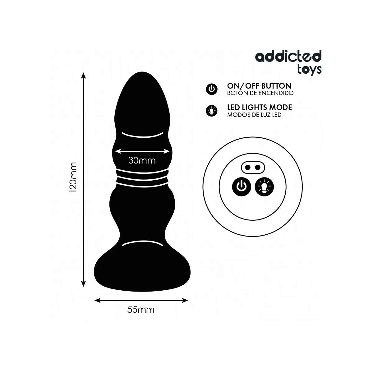 Rotierender Vibrierender Analplug mit Led-Licht und mit Fernbedienung von Addicted Toys | Fesselliebe.de