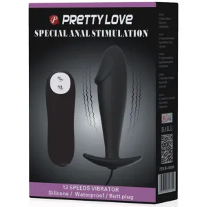 Silikon Anal Plug Penis Form und 12 Vibrationsmodi Schwarz von Pretty Love Bottom