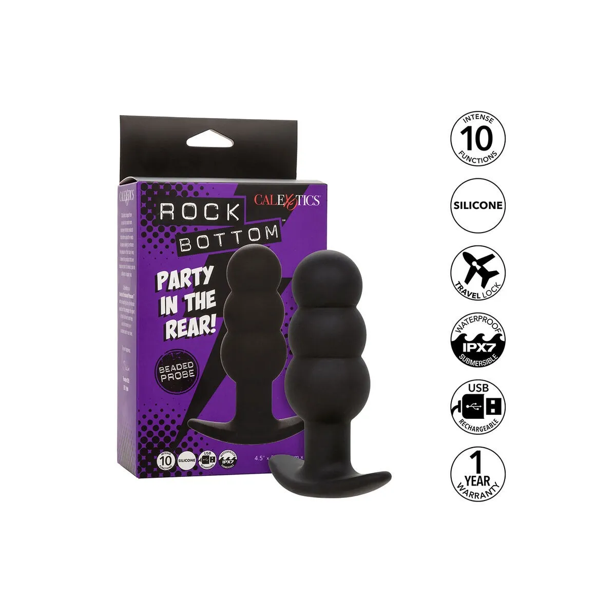 Rock Bottom Anal Plug mit Perlen 10 Vibrationen Silikon Schwarz von Calexotics | Fesselliebe.de