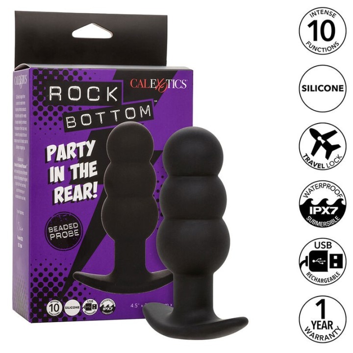 Rock Bottom Anal Plug mit Perlen 10 Vibrationen Silikon Schwarz von Calexotics | Fesselliebe.de