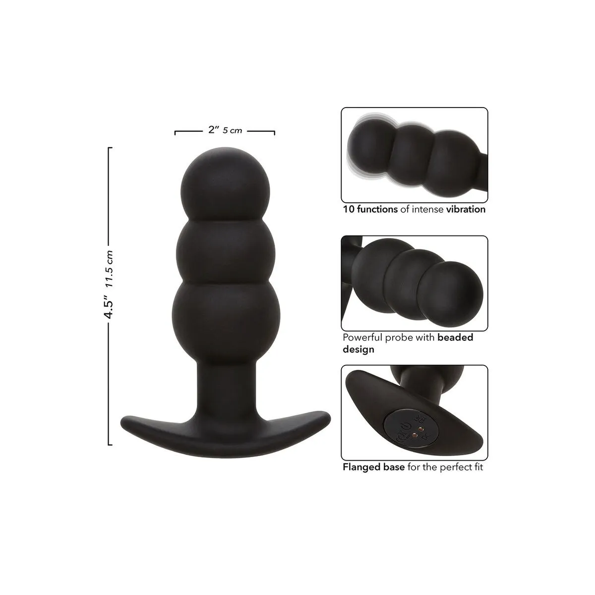 Rock Bottom Anal Plug mit Perlen 10 Vibrationen Silikon Schwarz von Calexotics | Fesselliebe.de