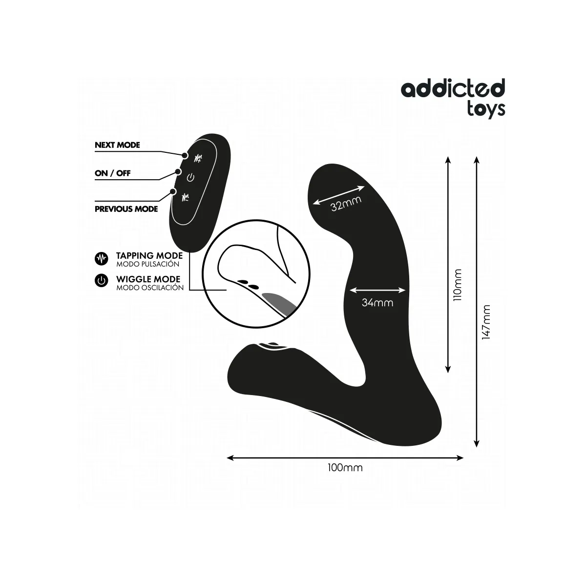 Oszillierender Prostatamassagegerät mit Pulsationsmodus-Fernbedienung von Addicted Toys | Fesselliebe.de