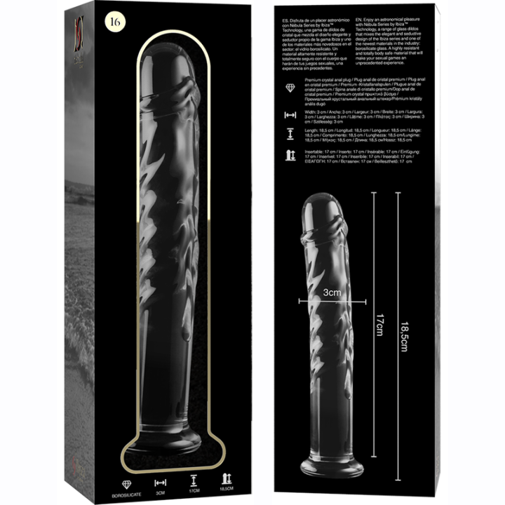 Modell 16 Dildo Borosilikatglas Klar 18,5 cm -O- 3 cm von Nebula Series By Ibiza | Fesselliebe.de