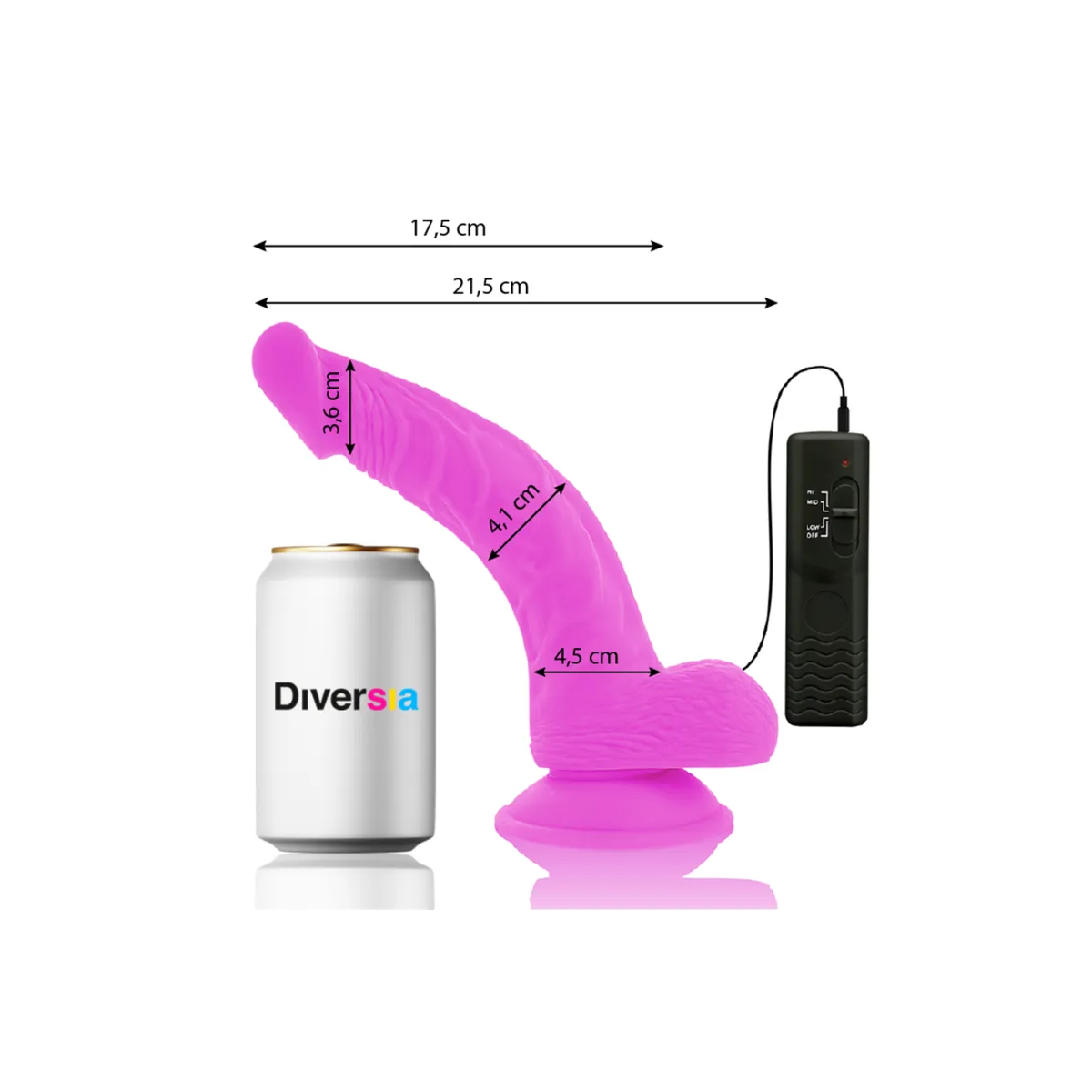 Flexibler Vibrierender Dildo Lila 21,5 cm -O- 4,5 cm von Diversia | Fesselliebe.de