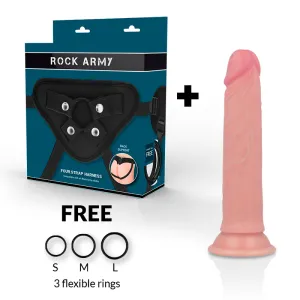 Harness + Flüssiger Silikondildo Premium Avenger 19 cm -O- 3,98 cm von Rock Army