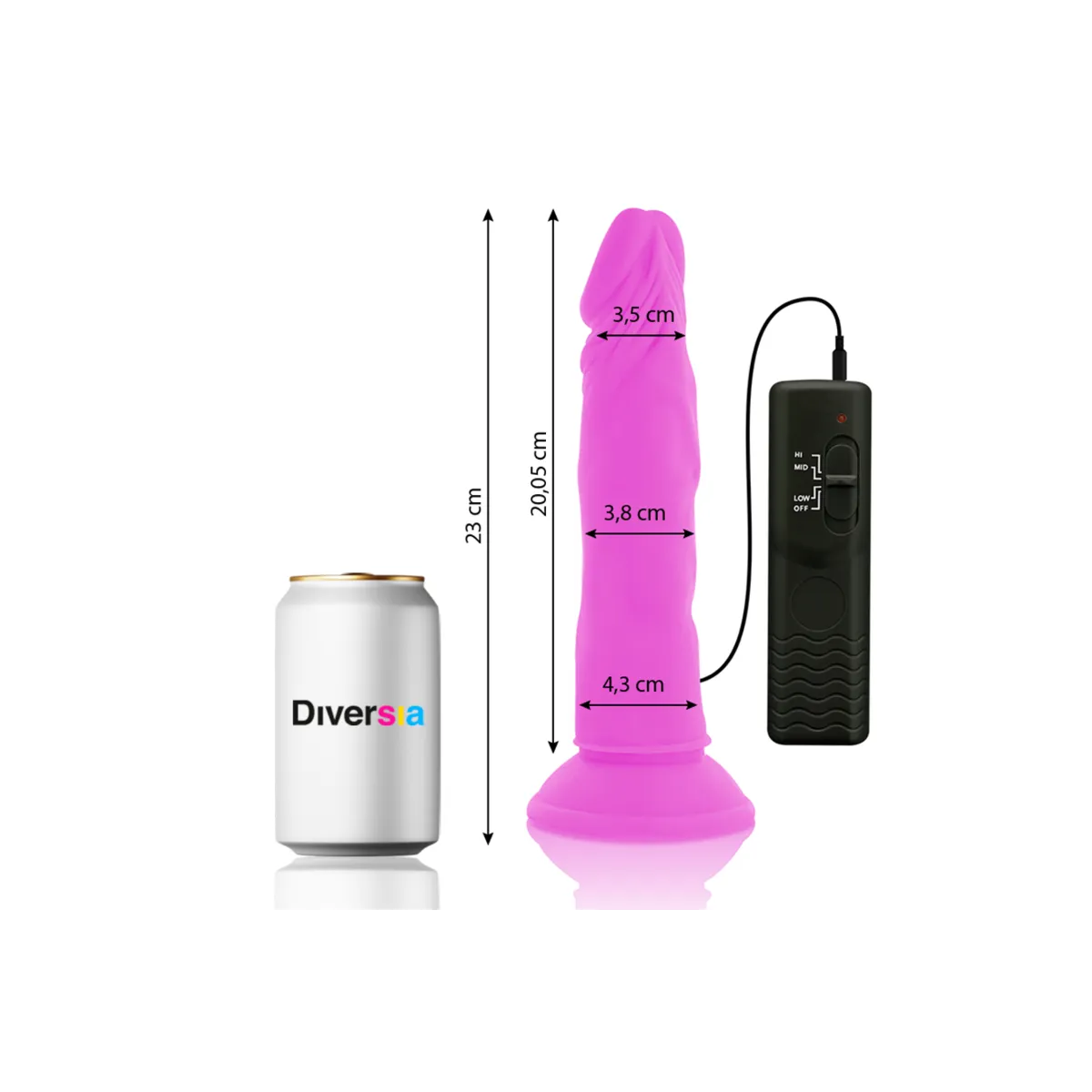 Flexibler Vibrierender Dildo Lila 23 cm -O- 4,3 cm von Diversia | Fesselliebe.de