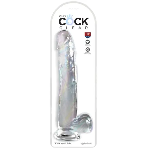 Clear Dildo mit Hoden 24,8 cm Transparent von King Cock | Fesselliebe.de
