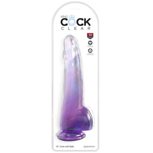 Clear Dildo mit Hoden 19 cm Lila von King Cock | Fesselliebe.de