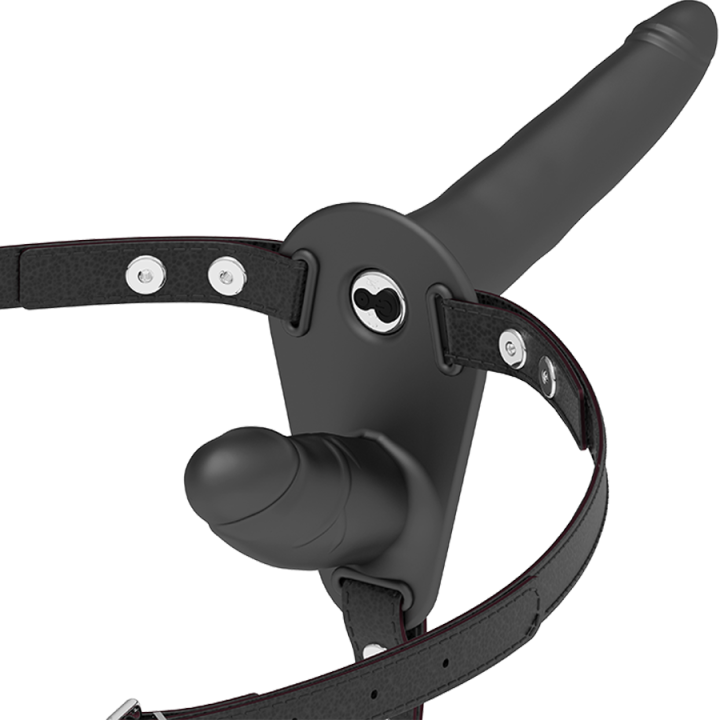Doppelte Penetration Schwarzer Vibrator von Fetish Submissive Harness | Fesselliebe.de