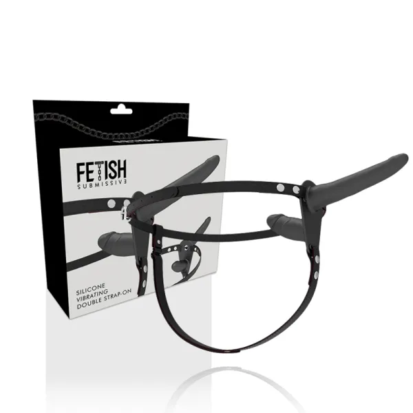 Doppelte Penetration Schwarzer Vibrator von Fetish Submissive Harness | Fesselliebe.de