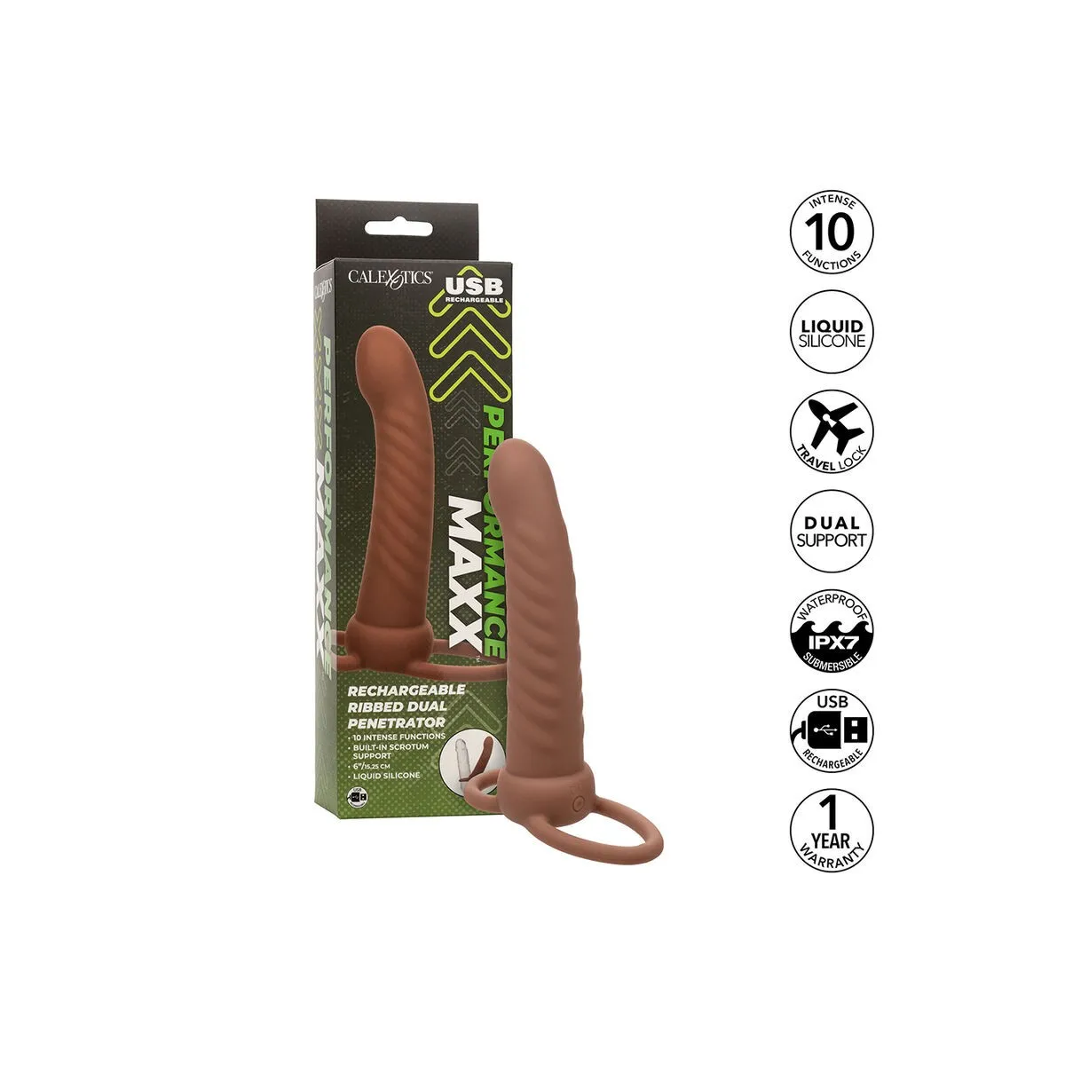 Maxx Ribbed Dual Penetrator 10 Vibrationen Braun von Calexotics | Fesselliebe.de