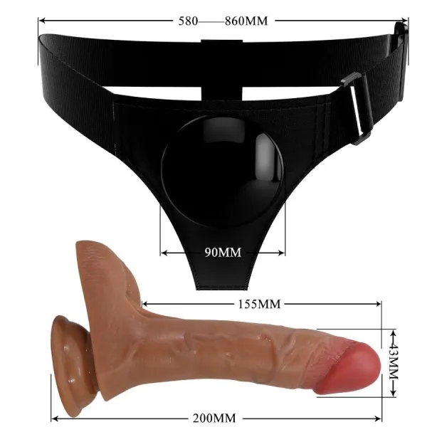 Universal Harness Slip mit Vibrierendem und Squirting-Dildo 15,5 cm Mulato von Pretty Love | Fesselliebe.de