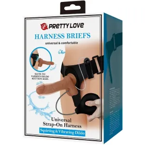 Universal Harness Slip mit Vibrierendem und Squirting-Dildo 15,5 cm Mulato von Pretty Love