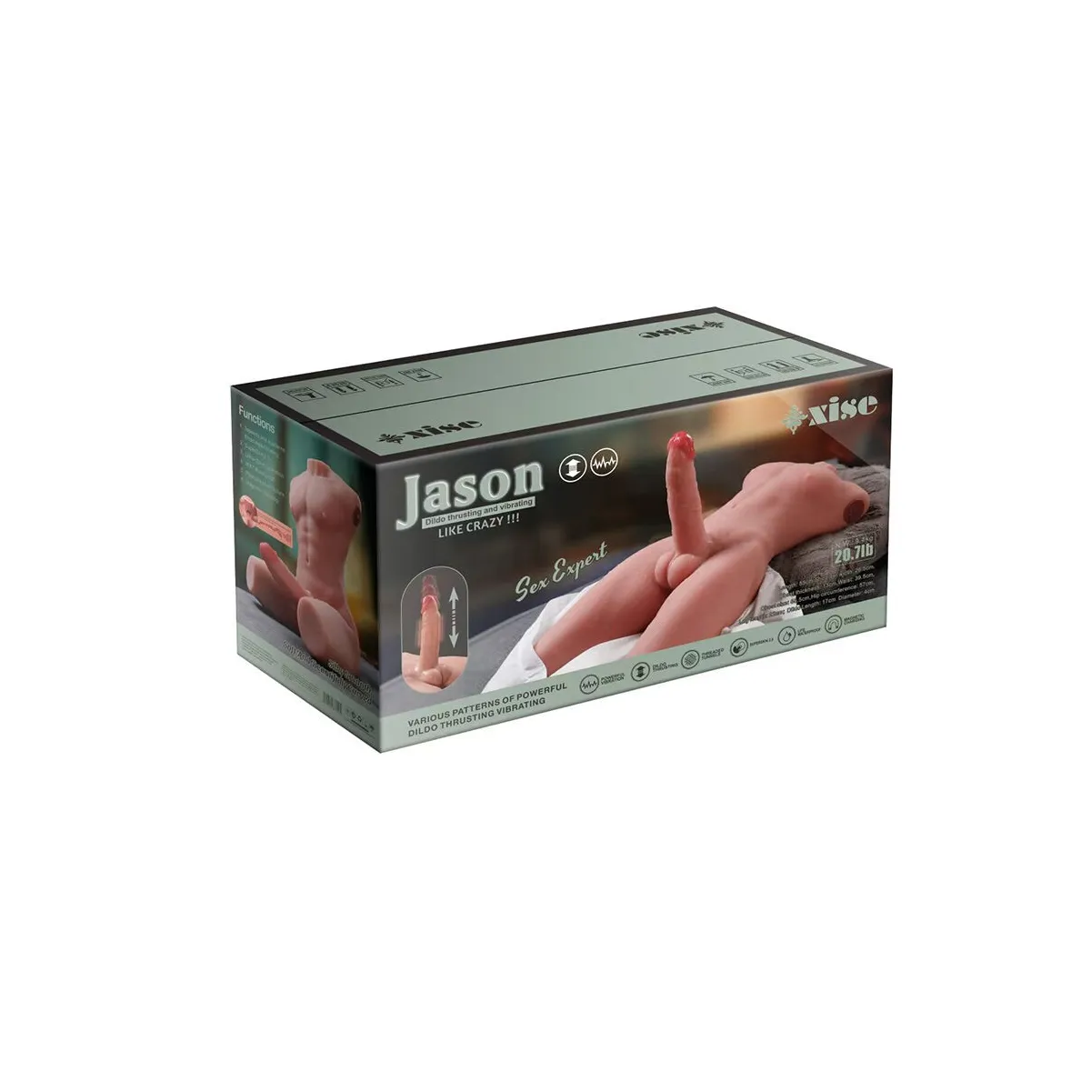 Jason Halbkörper Realistischer männlicher Torso mit Stoss- und Vibrationsmöglichkeiten 55 cm von Xise | Fesselliebe.de