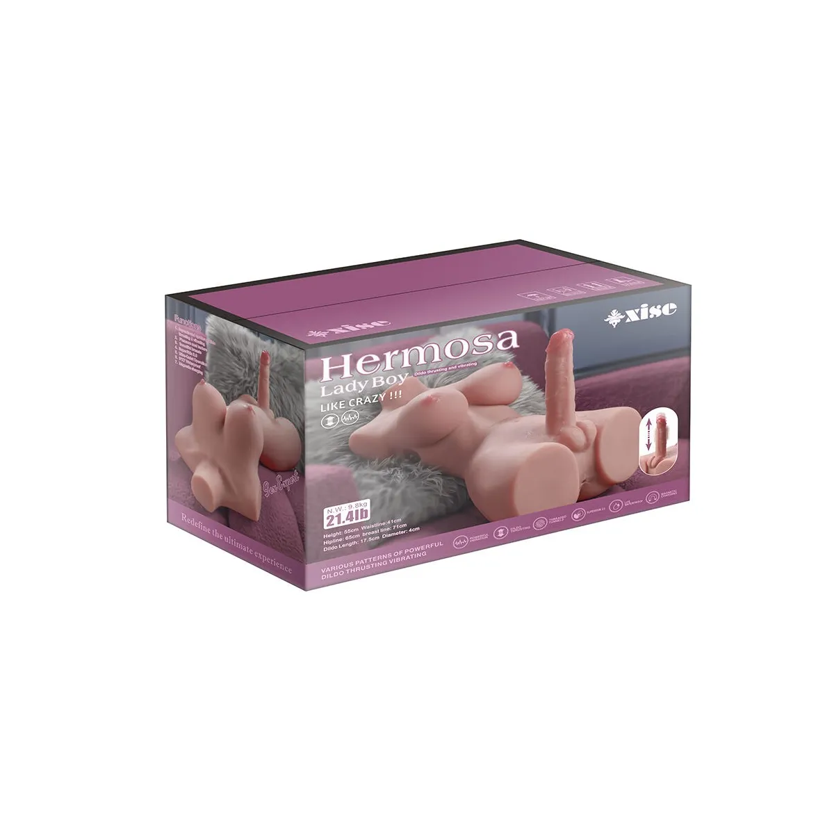 Wunderschöner Ladyboy-Torso mit Dildo mit Vibrations- und Stoßfunktion, 49 cm von Xise | Fesselliebe.de