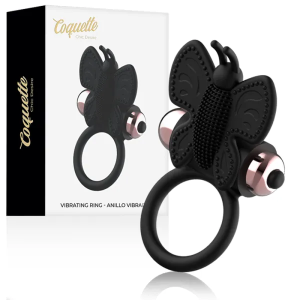 Cockring Schmetterling mit Vibrator Schwarz/ Gold von Coquette Toys | Fesselliebe.de