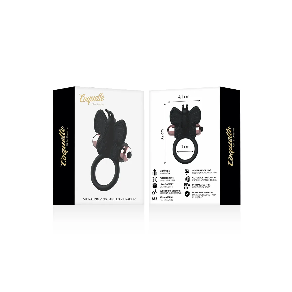 Cockring Schmetterling mit Vibrator Schwarz/ Gold von Coquette Toys | Fesselliebe.de