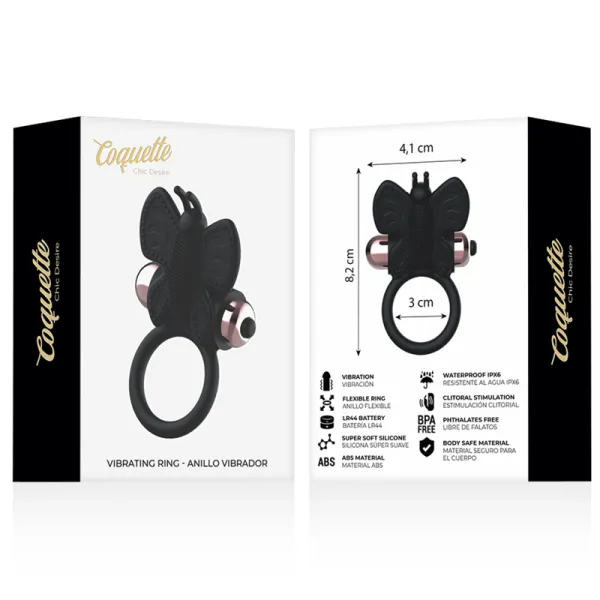 Cockring Schmetterling mit Vibrator Schwarz/ Gold von Coquette Toys | Fesselliebe.de