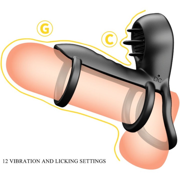Jammy Penis-Hülle 12 Vibrationen mit wiederaufladbarer Silikon-Zunge von Pretty Love Male | Fesselliebe.de