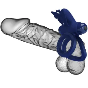 Jamele Doppelring mit Vibration & Schmetterlingstimulator Blau von Pretty Love Male