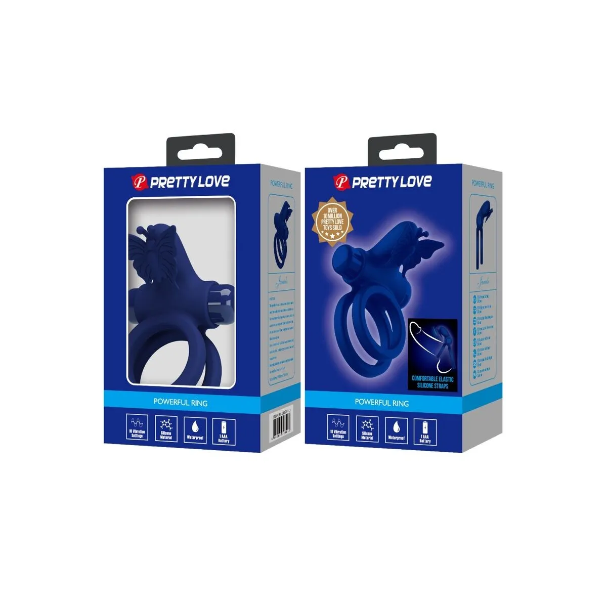 Jamele Doppelring mit Vibration & Schmetterlingstimulator Blau von Pretty Love Male | Fesselliebe.de