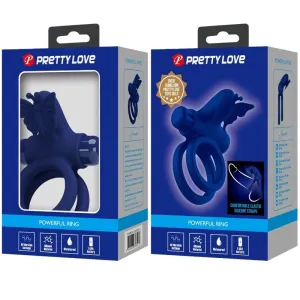 Jamele Doppelring mit Vibration & Schmetterlingstimulator Blau von Pretty Love Male