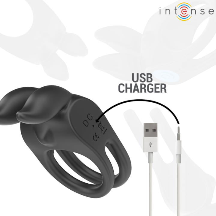 Sam Vibrator Doppel-Penisring 10 Vibrationen Schwarz von Intense Couples Toys | Fesselliebe.de
