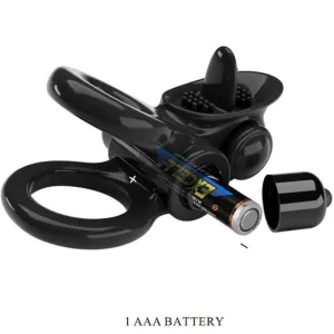 Passionate Ring Doppelter Vibrationsring + Klitoris-Stimulator Schwarz von Pretty Love