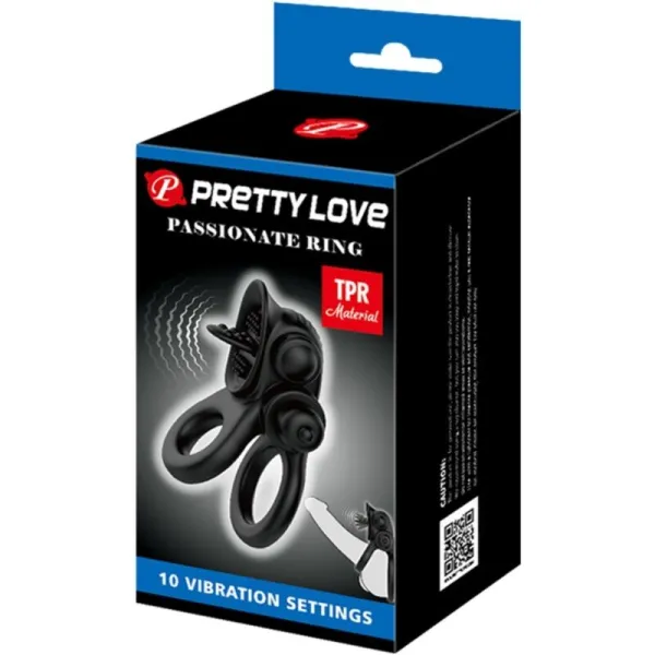 Passionate Ring Doppelter Vibrationsring + Klitoris-Stimulator Schwarz von Pretty Love | Fesselliebe.de