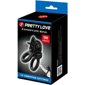Passionate Ring Doppelter Vibrationsring + Klitoris-Stimulator Schwarz von Pretty Love