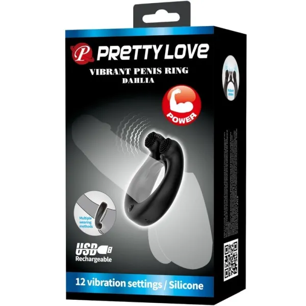 Dahlia Vibrationsring + Klitorisstimulator 12 Vibrationen Schwarz von Pretty Love | Fesselliebe.de