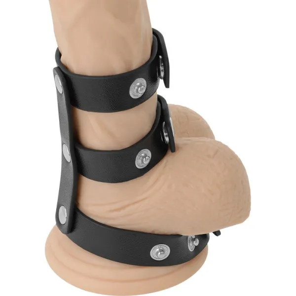 Verstellbarer Doppel-Penis- und Hodenring aus Leder von Darkness Bondage | Fesselliebe.de