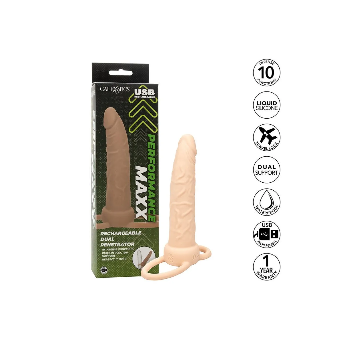 Performance Maxx wiederaufladbarer Dual Penetrator, Helle Haut von Calexotics | Fesselliebe.de