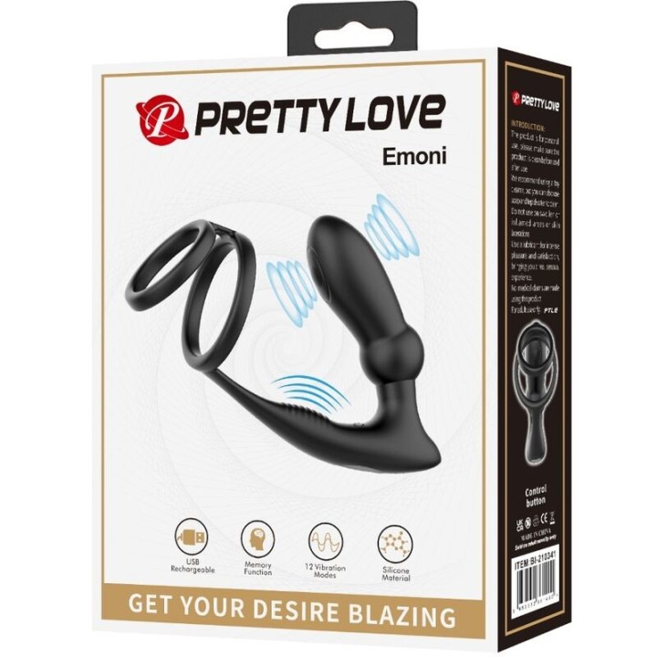 Emoni Penisring + Anal Plug 12 Vibrationen Schwarz von Pretty Love | Fesselliebe.de