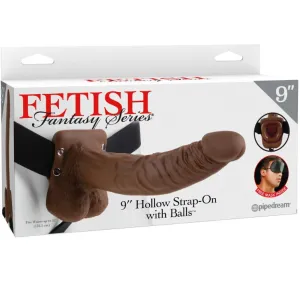 9 Hohl Strap-On mit Bällen 22,9 cm Braun von Fetish Fantasy Series