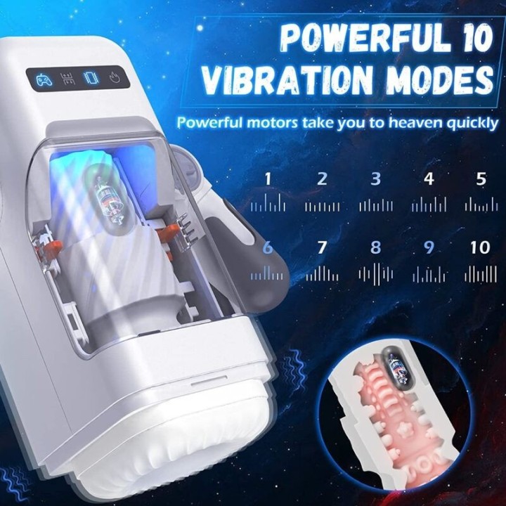 Stoßender Vibrations-Masturbator mit Heizfunktion und Mobiler Unterstützung - Schwarz von Baile For Him | Fesselliebe.de