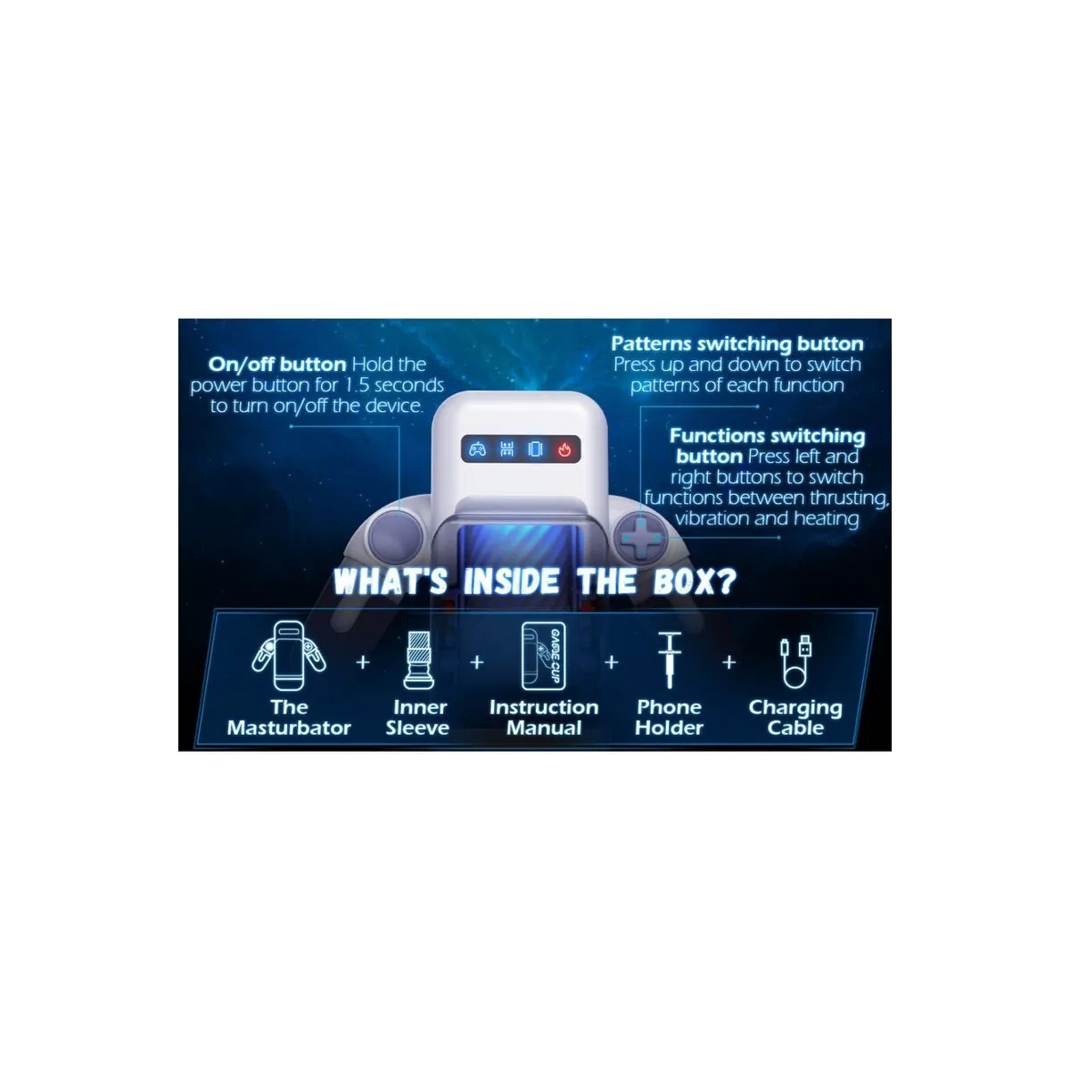 Stoßender Vibrations-Masturbator mit Heizfunktion und Mobiler Unterstützung - Schwarz von Baile For Him | Fesselliebe.de