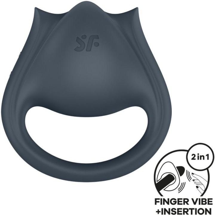 Perfect Pair 2 Multivibrator 2 In 1 Penisring und Fingerstimulator Grau von Satisfyer Partner | Fesselliebe.de