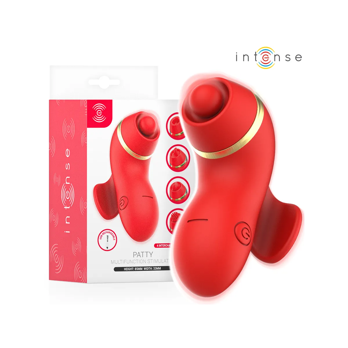 Patty-Stimulator mit 4 Aufsätzen, Saug-, Kletter-, Kitzel- und Leckfunktion von Intense Fun | Fesselliebe.de