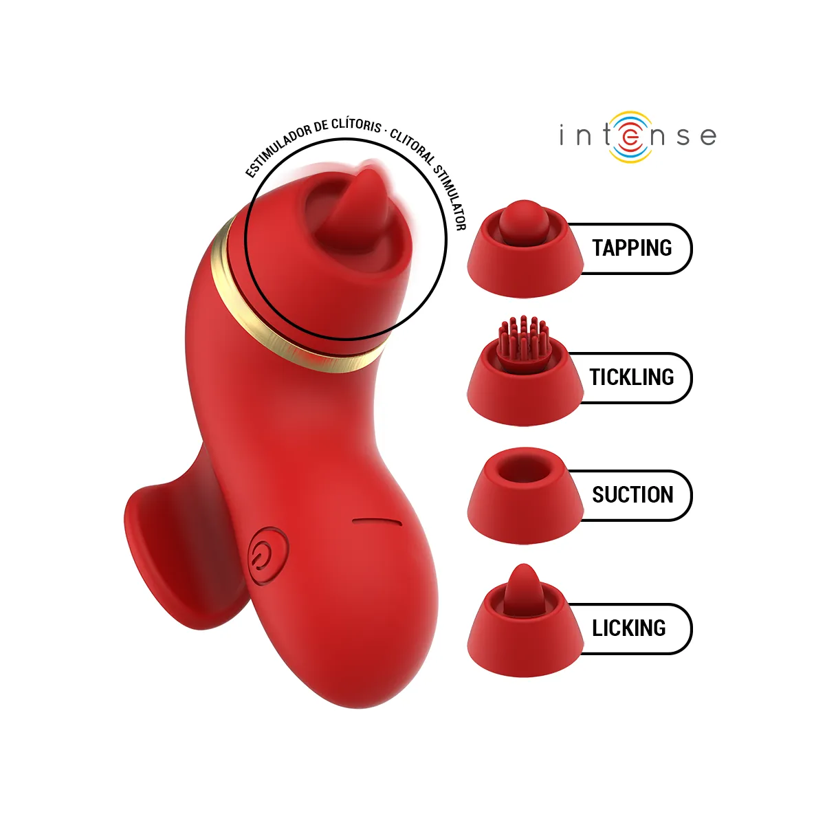 Patty-Stimulator mit 4 Aufsätzen, Saug-, Kletter-, Kitzel- und Leckfunktion von Intense Fun | Fesselliebe.de