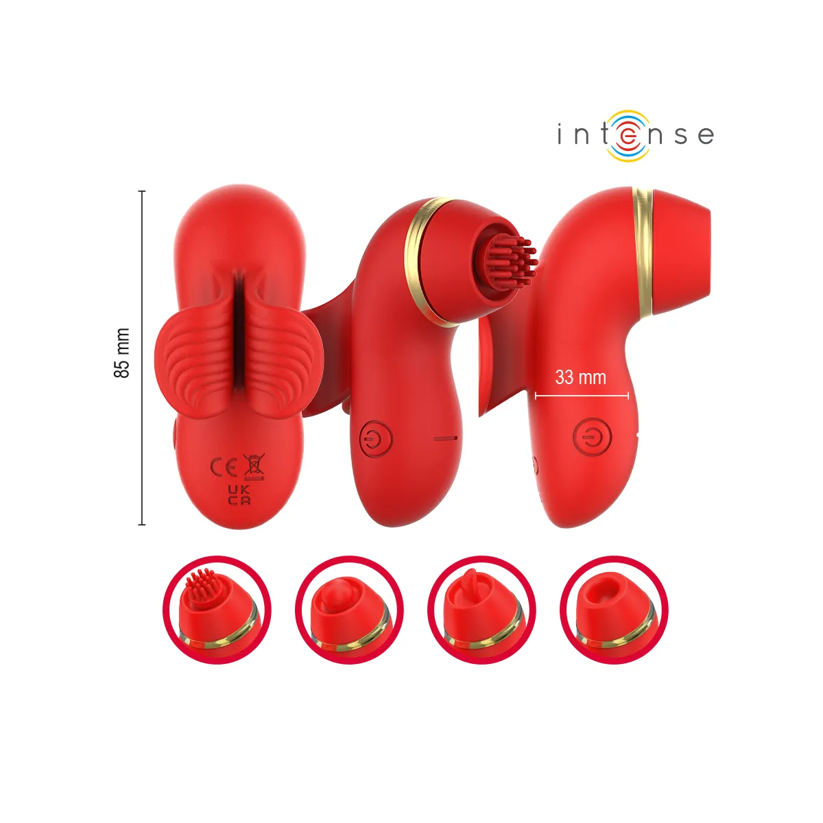 Patty-Stimulator mit 4 Aufsätzen, Saug-, Kletter-, Kitzel- und Leckfunktion von Intense Fun | Fesselliebe.de