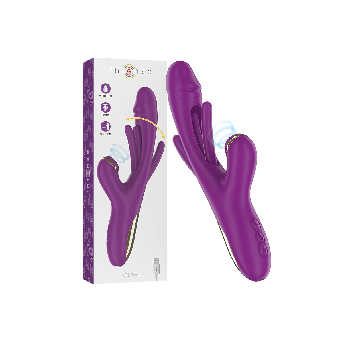 Ateneo wiederaufladbarer Multifunktionsvibrator 7 Vibrationen mit Oszillierender Zunge und Lila Saugrohr von Intense Fun | Fesselliebe.de