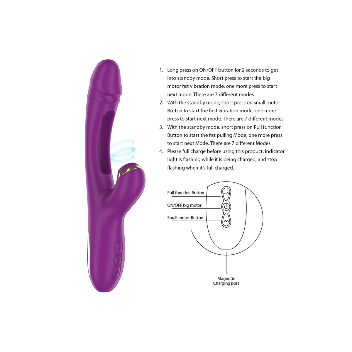 Ateneo wiederaufladbarer Multifunktionsvibrator 7 Vibrationen mit Oszillierender Zunge und Lila Saugrohr von Intense Fun | Fesselliebe.de